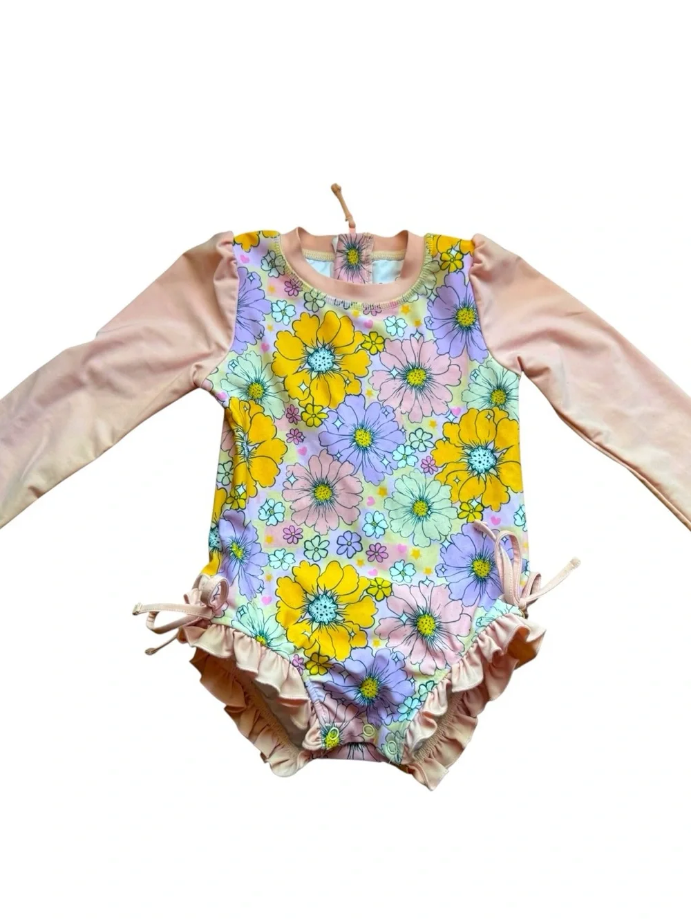 Caden Lane Floral Long Sleeve Ruffle One Piece Swimsuit Rash Guard 3Т Toddler